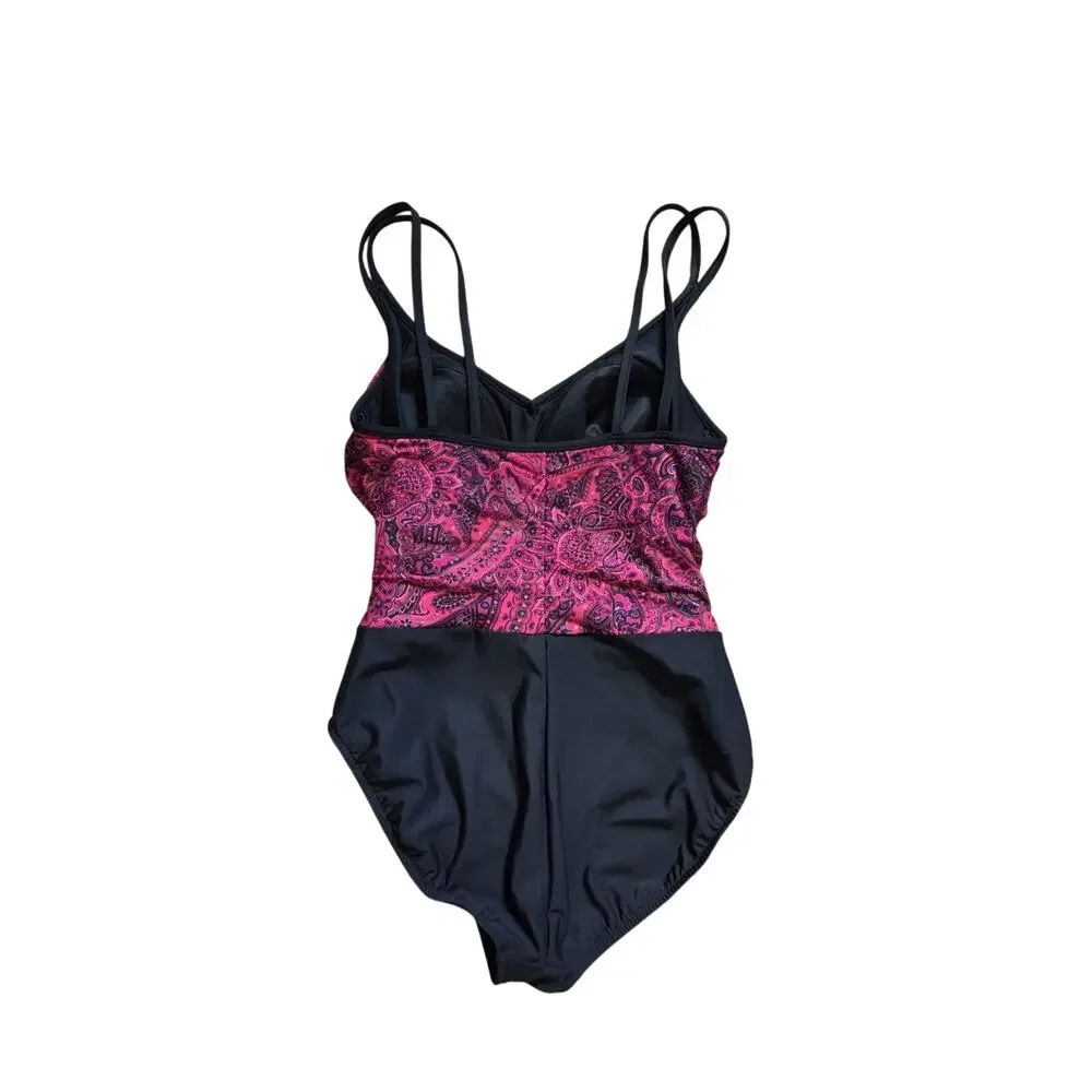 Miraclesuit Magenta Pink Paisley Tummy Control One-Piece Swimsuit Women's Size 8